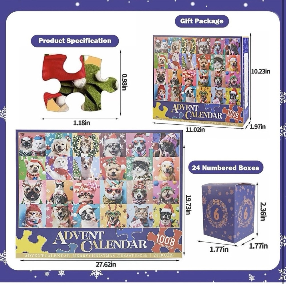 The Jigsaw Puzzle Advent Christmas Calendar Dogs & Cats 1008 pc - Picture 2 of 7